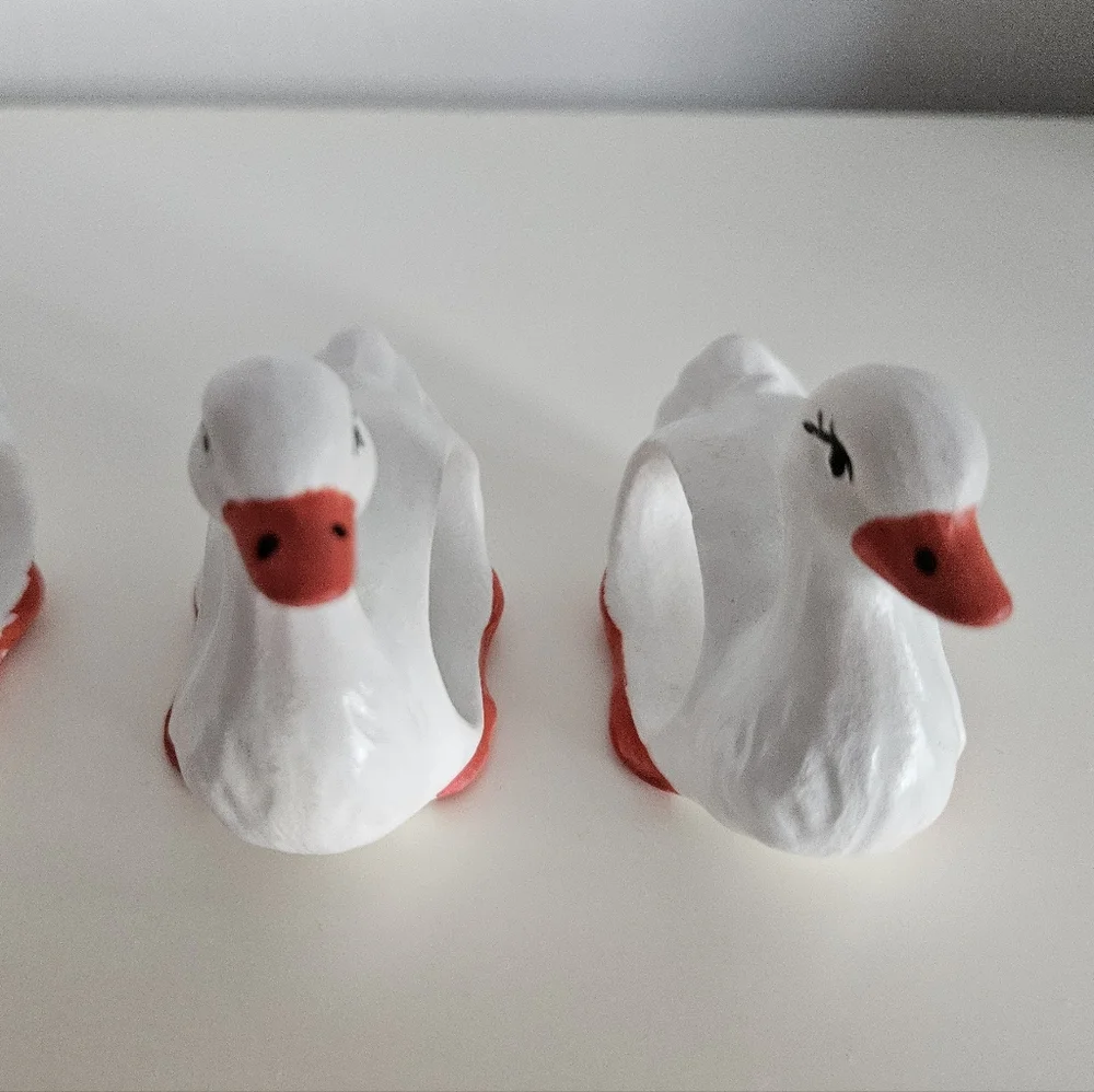 Swan & Ducks White Ceramic Napkin Rings x 6